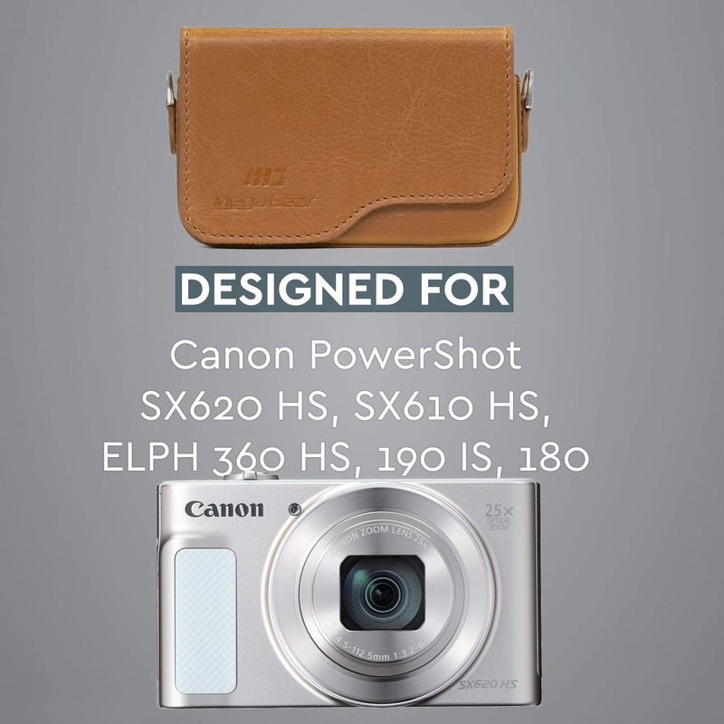 MegaGear Canon PowerShot SX620 HS, ELPH 180, ELPH 360 HS, ELPH 190 is, ELPH 170 is, SX610 HS Leather Camera Case with Strap - Light Brown - MG1091 - Image 4